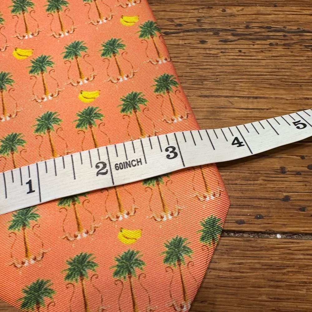 Fun Handmade Silk Coral Orange Monkey & Banana Tropical Necktie - Picture 3 of 5